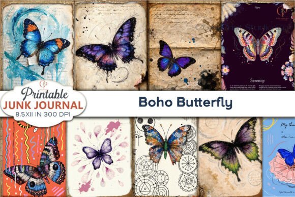 Download Boho Butterfly Junk Journal Pages - Butterfly junk journal Collection