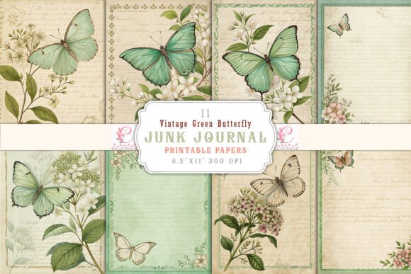 Download Vintage Green Butterfly Junk Journal - Butterfly junk journal Collection