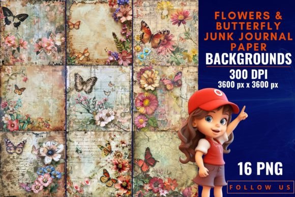 Download Flowers &amp; Butterfly Junk Journal Paper - Butterfly junk journal Collection