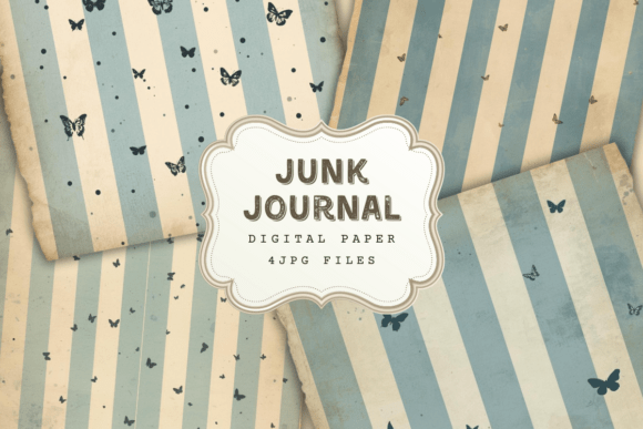 Download Blue Stripe Butterfly Junk Journal Kit - Butterfly junk journal Collection